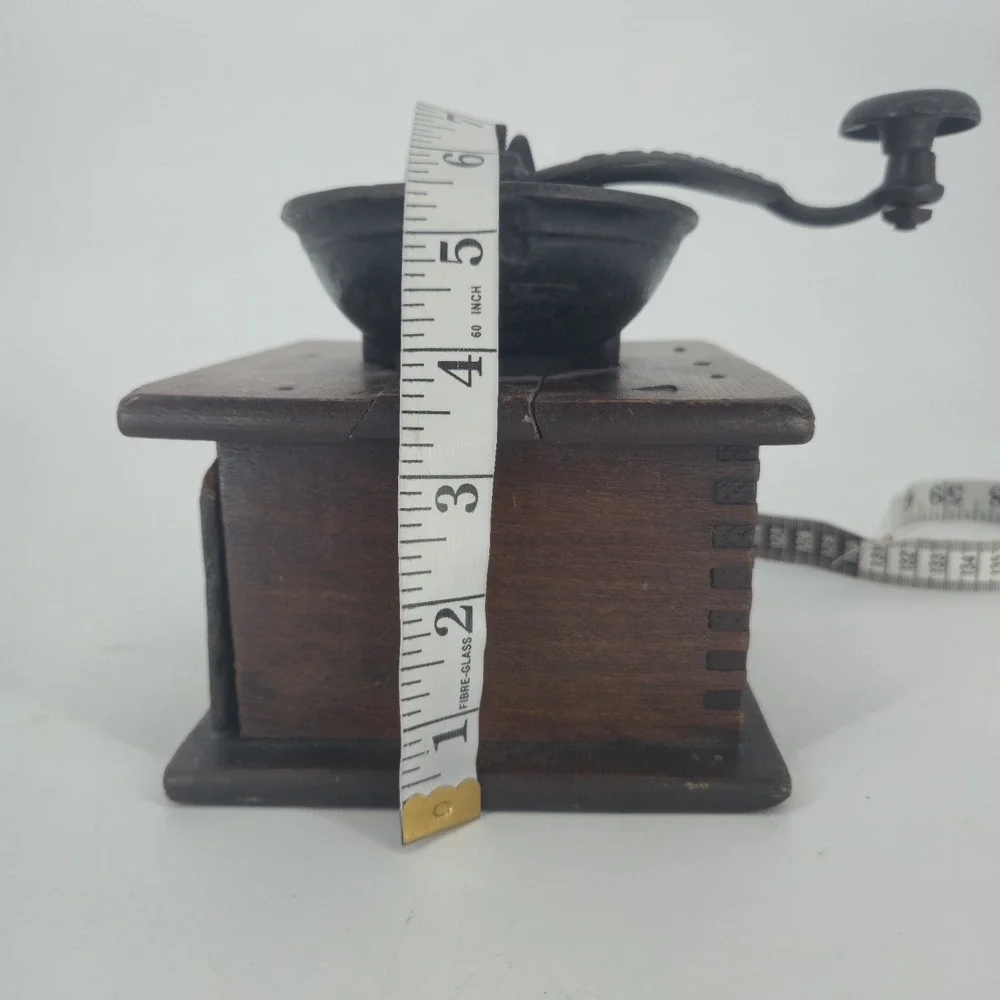 Antique Wooden Coffee Grinder Cast Iron Hand Crank Mill Porcelain Knob Vintage